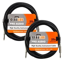 Gearlux Instrument Cable/Guitar Cable, 1/4 Inch, Straight to 25 Ft, 2 Pack 
