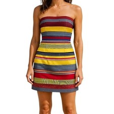 J. McLaughlin Womens Strapless Dress 2 Multicolor Stripe Sheath Cocktail Party