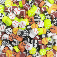 200Pcs Multicolor Sports Polymer Clay Beads, Round Baseball Basketball Soccer Ru