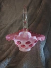 Vintage Fenton Coin Dot Pink Opalescent 7" Glass Basket