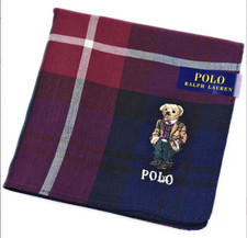 Polo Ralph Lauren Bear Handkerchief Navy Red Check Japanese Cotton NEW
