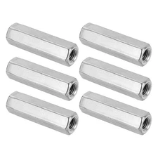6Pcs M10 x 1.5-Pitch 60mm Length 304 Stainless Steel Coarse Hex Coupling Nut