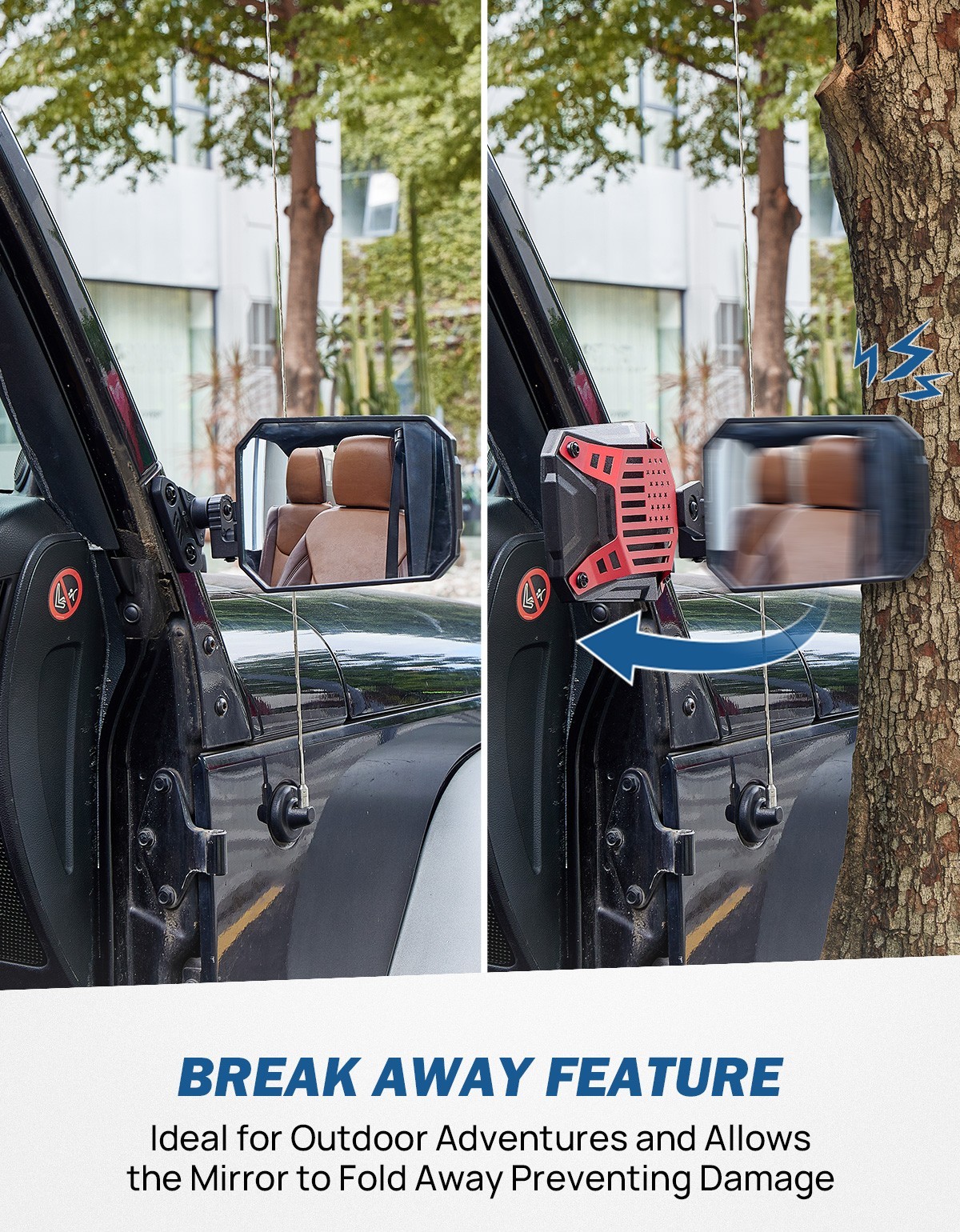 JOYTUTUS Red Side Mirrors Doors On/Off For Wrangler TJ/JK/JKU 1997-2018