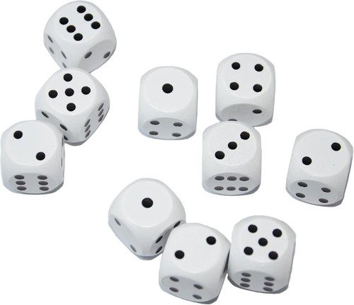 Set of 10 Six Sided Square Opaque 16mm D6 Dice White with Black Pip Die - Picture 1 of 4