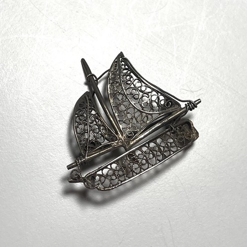 Vintage Sterling Silber Boot Schiff Brosche Segeln Maritim filigran - O14 - Bild 3 von 9