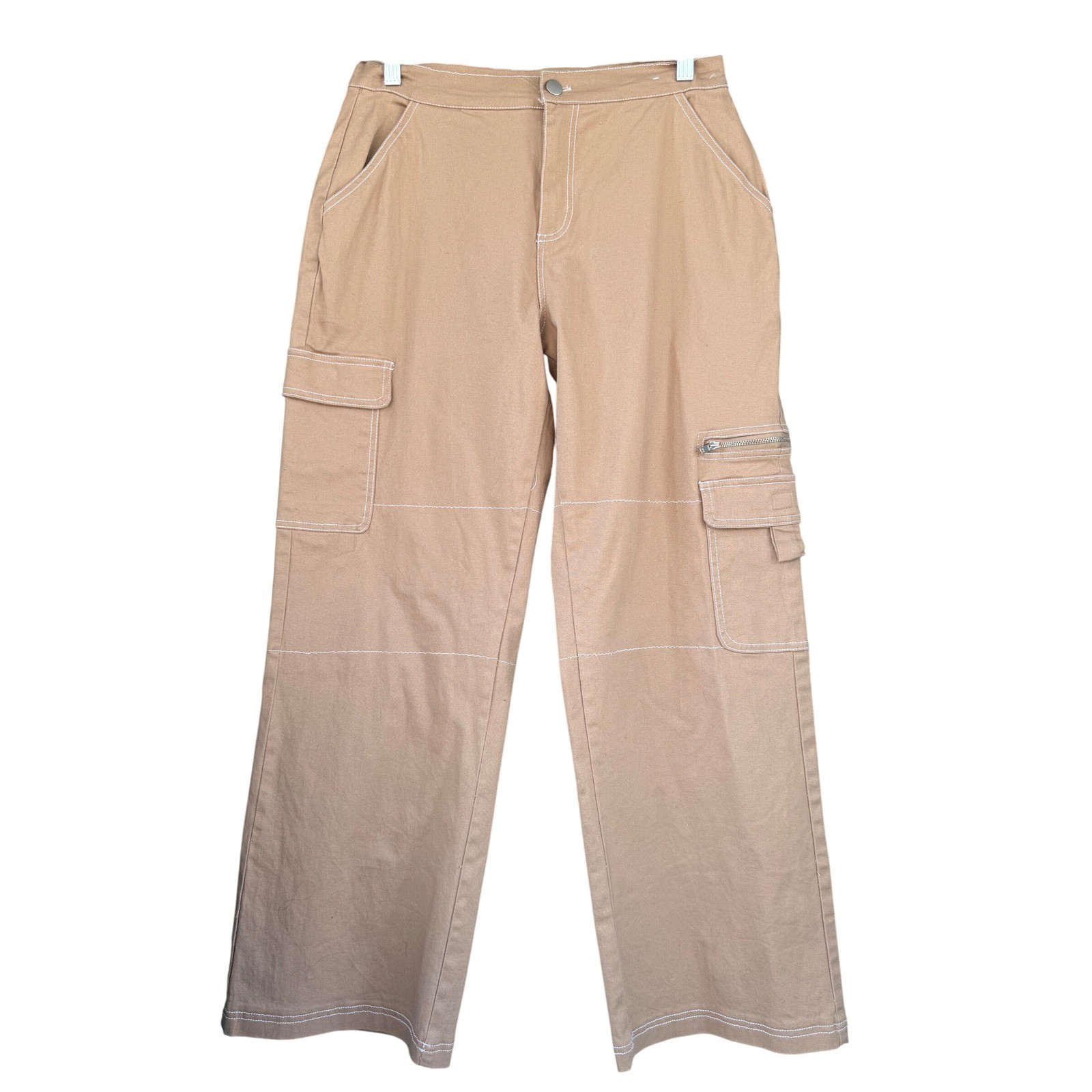 Rachel Paige Cargo Pants Wide Leg Utility Khaki Contrast Stitch M