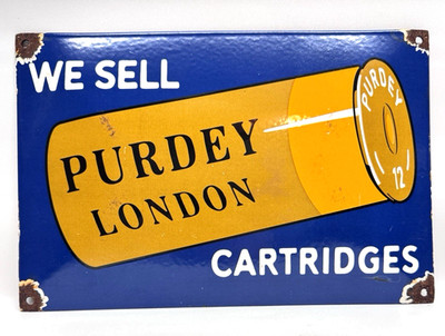 Purdey London Cartridges - Vintage Porcelain Sign Shotgun Ammo Wall Advertising