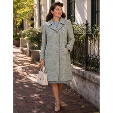 Vintage 50s 60s Glenbrooke Wool Tweed Blue Yellow ILGWU Union Swing Car Coat