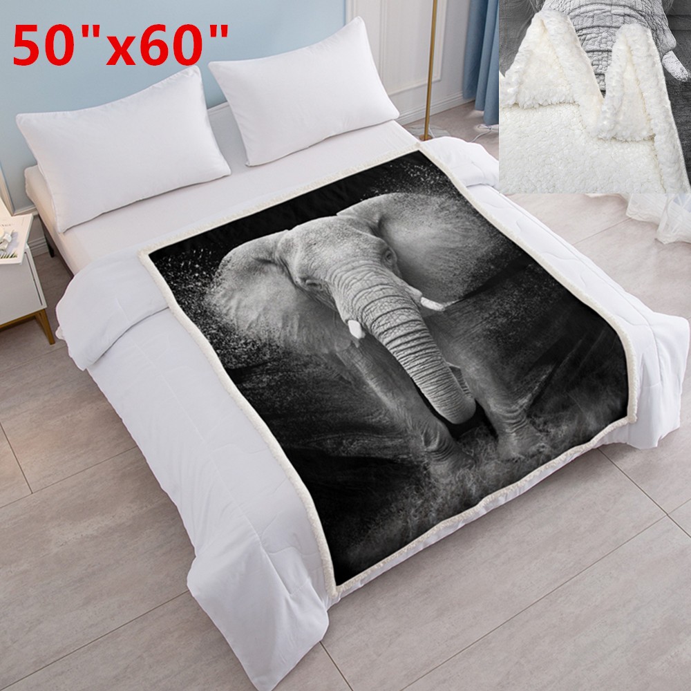 Galaxy Elephant Black Sherpa Fleece Blanket For Couch Bed