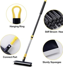 Yocada Floor Scrub Brush Telescopic Handle 2 in 1 Scrape Brush Stiff Bristle Sho