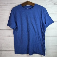 Yacht And Smith Blue Cotton Crew Neck Pocket T-Shirt Short Sleeve Sz Large