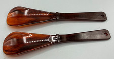 Set of 2 Vintage Brown Marble Bakelite Shoe Horns USA