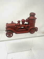 JM 213 Cast Iron Red Fire Engine Toy Pumper Truck Vintage Iron Art