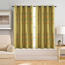 VOGOL Linen Curtains 63 Inch Length, Colorful Leaves Embroidered Kitchen Curtai