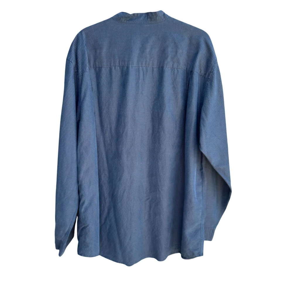 Camisa con botones Brandini Le Collezioni azul a rayas cuello mandarín para hombre XL Foto 2 de 4