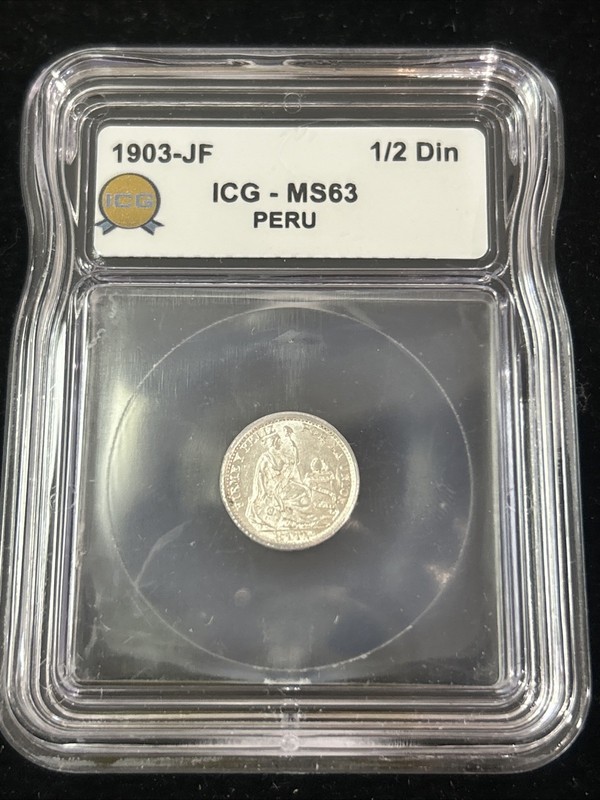 SASA 1903-JF Silver Peru 1/2 Dinero ICG Ms63 Blast White