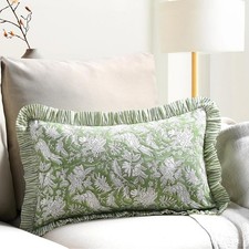CPC Hand Block Print Olive Green Ruffle Sham Pillow Cover 20" x 12"