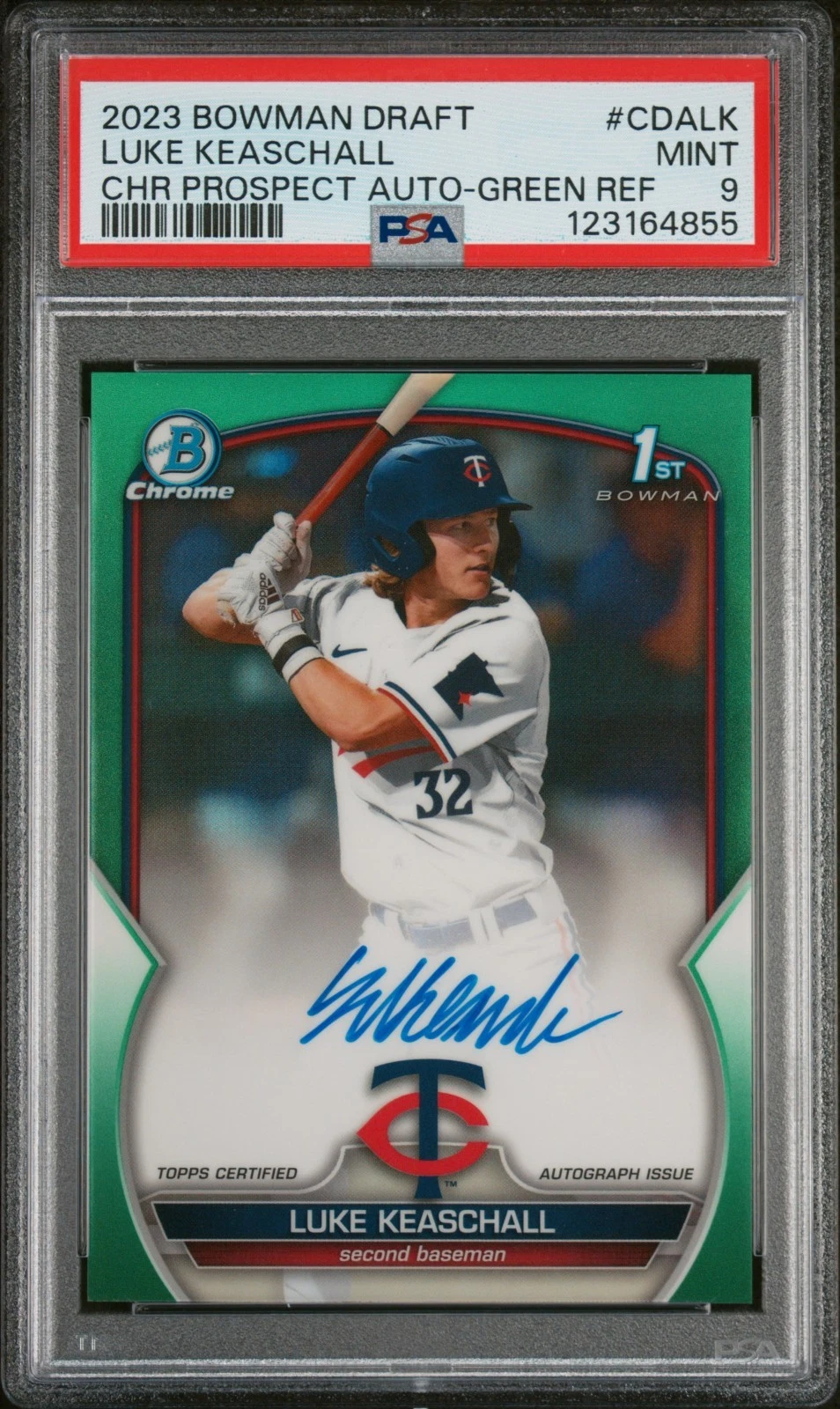 LUKE KEASCHALL 2023 BOWMAN CHROME DRAFT 1ST GREEN REFRACTOR AUTO /99