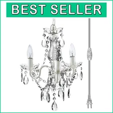 Elegant 3-Light Plug-In Crystal White Chandelier - Perfect for Any Indoor Space