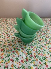 4 Vintage Akro Agate Green Jadeite Childs Tea Cup / Child Size Dishes