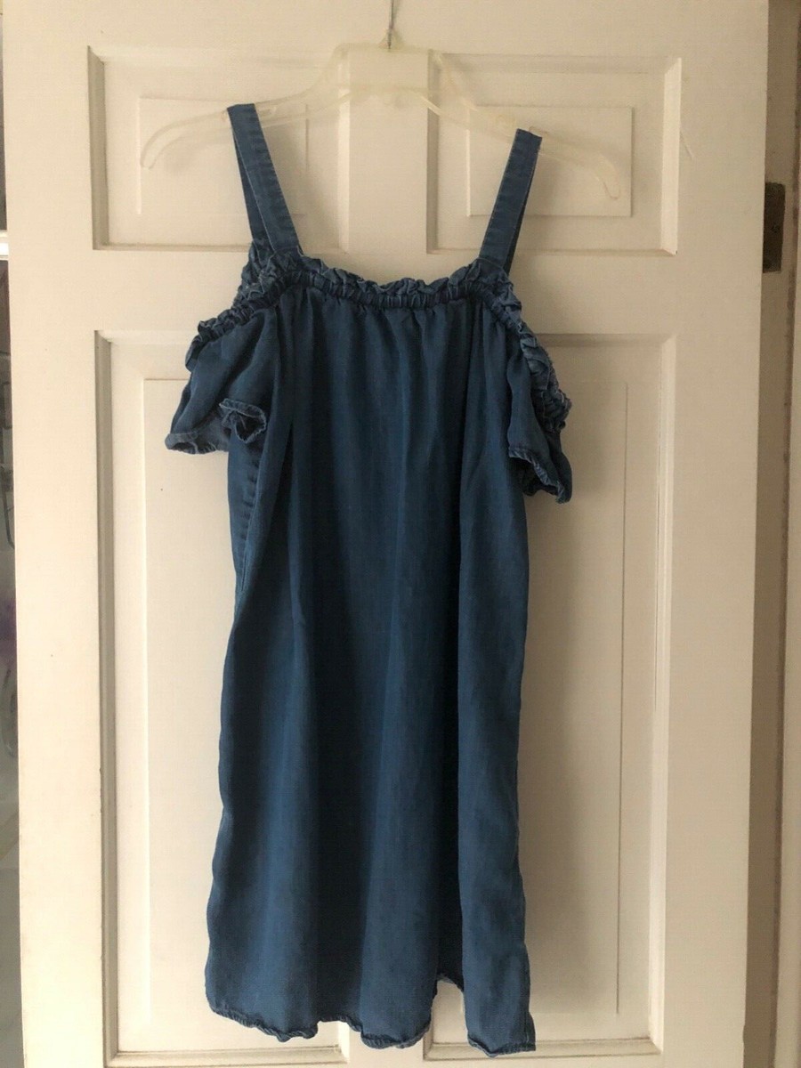 Forever 21 Denim Off Shoulder Ruffle Neck Mini Dress Size S Forever 21 Denim Off Shoulder Ruffle Neck Mini Dress Size S