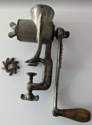 Vintage ECLIPSE Table Mount Hand Crank Meat Grinder Food Chopper Wooden Handle