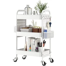 TOOLF 3-Tier Rolling Cart Metal Utility Storage Cart with DIY Pegboards Art C...