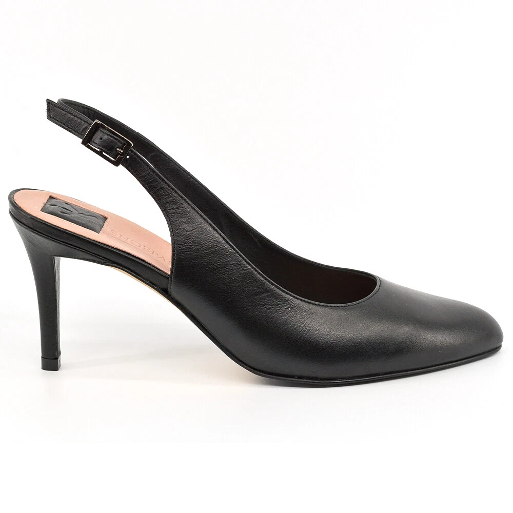 Chaussures talon ouvert Escarpins slingback bride cuir noir eBay