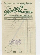 Dudleys of Watford -  Everything For Ladies Wear 1929 Receipt List Ref 33707