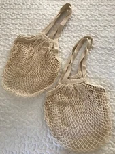 Mesh Shopping Bag Pack of 2 Natural Organic Cotton Biogradable Eco Indie Sleeze