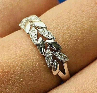 1Ct Round Lab-Created Diamond Leaf Half Eternity Wedding Ring 925Sterling Silver