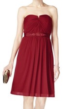 Adrianna Papell ~ Red Tricot Strapless Jewel Waist Flare Party Dress 10 NEW $169