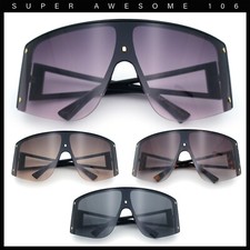Womens Oversized Shield Curved Wrap Flat Top Half Rim Plastic Sunglasses