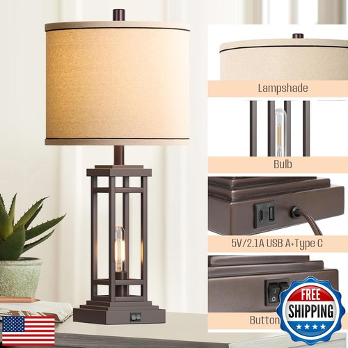 ROTTOGOON 27.5 Tall Farmhouse Table Lamp with USB C + USB A Charge Ports, Rus - Picture 4 of 5