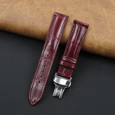 Burgundy Leather Watch Band Deployment Clasp Buckle Crocodile Watch Strap Men