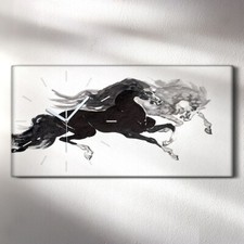 Horloge Silencieuse murale sur toile 60x30 peinture chinoise orientale chevaux