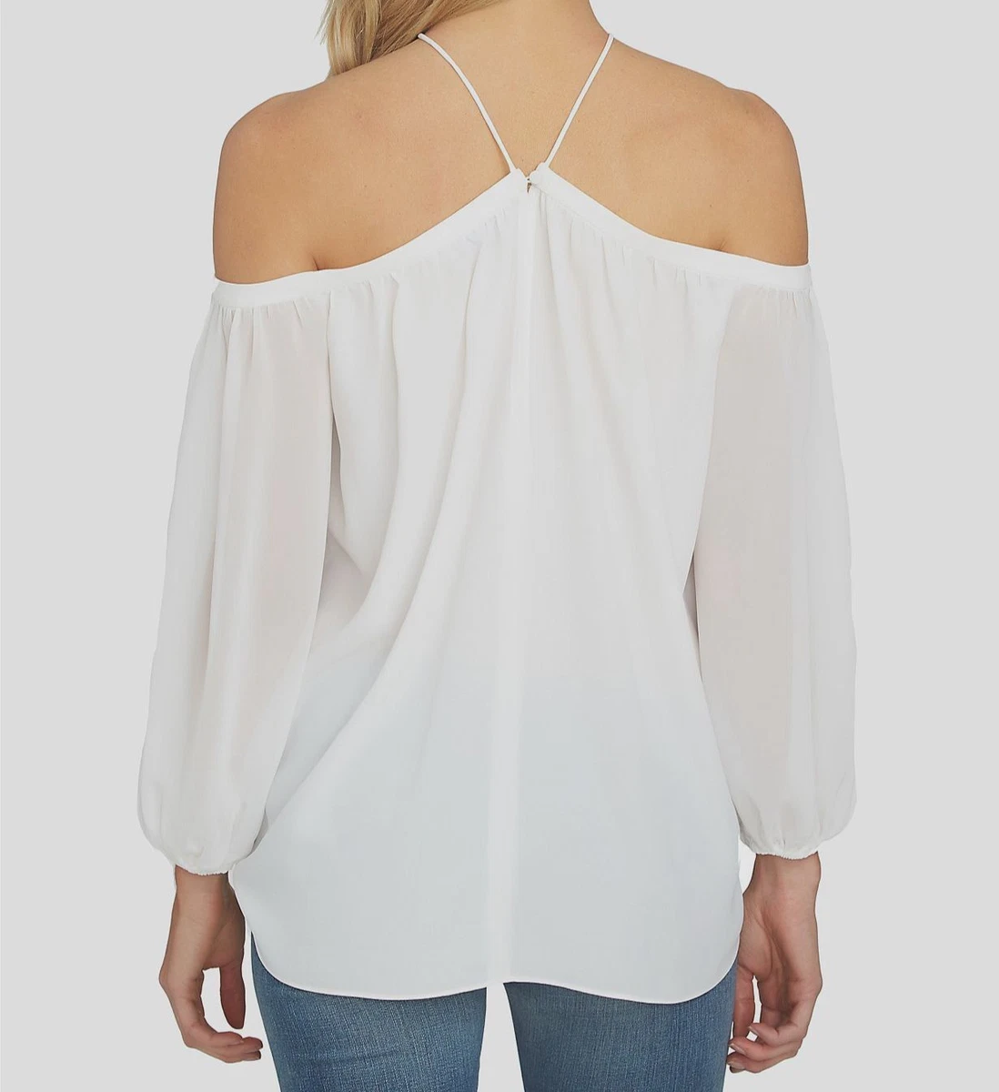 White off the shoulder top with sheer chiffon sleeves Clearance