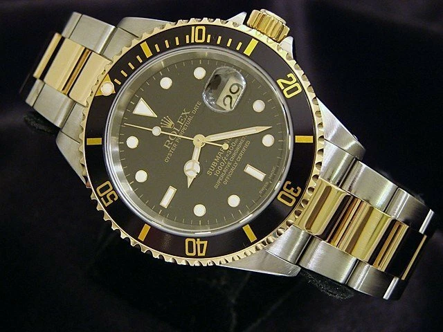Rolex Submariner Para Hombres Oro Amarillo 18k y Acero Inoxidable Negro Fecha Sub SEL 16613
