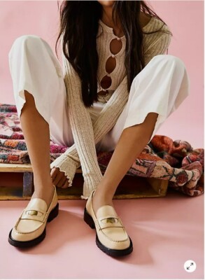 Free People Liv Leather Cream Block Heels Slip on Loafer  display picture 3