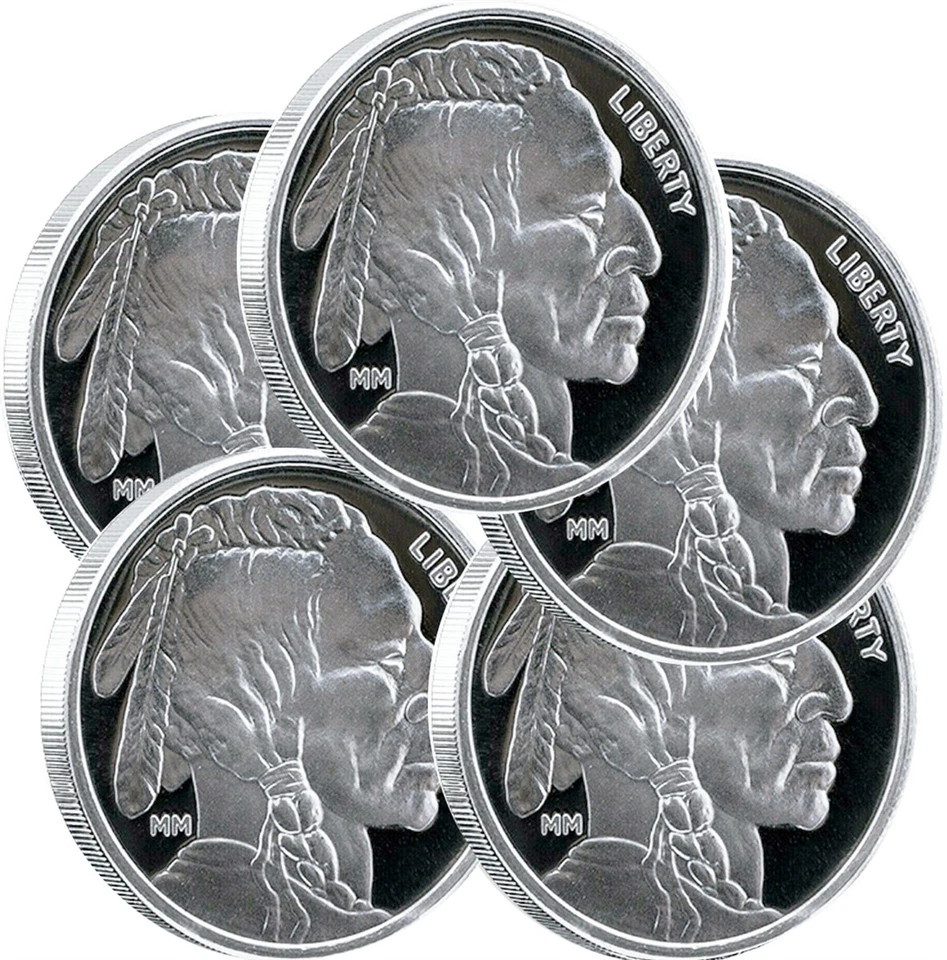 Lote de 5 - Mason Mint 1 oz plata Buffalo redondo 999 plata fina - En stock