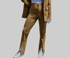  89 Danielle Bernstein Women's Beige Stretch Slit Front Leg Trouser Pants Size 0