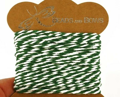 Green and White bakers twine cotton string gift wrap tags presents 10 m