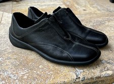 Ecco Black Leather Front Zippered Comfort Loafers Shoes Sneakers Size 6