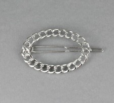 Silver oval barrette outline shape metal hair clip shiny clip chain link