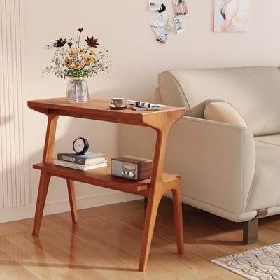 Massivholz Beistelltisch 2-stufig modern schmal Beistelltisch mit Stauraum für Wohnzimmer