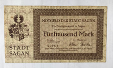 Notgeld der Stadt Sagan in Schlesien, aga, 5000 Mark vom 8.Feb. 1923