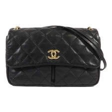 CHANEL CC GHW Chain Shoulder Bag Calfskin Leather Black