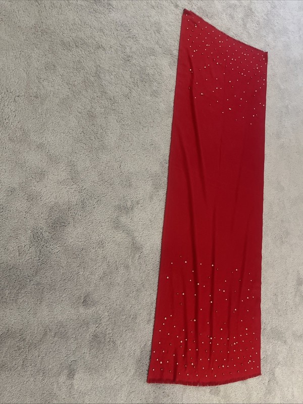 Woman’s Red Silk/cashmere -Pearl/silver Studs Pashmina Wrap 