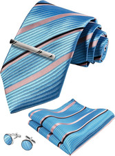 TIE G Stripe Plaid Mens Ties Set in Black Gift Box: Necktie and Pocket Square, C