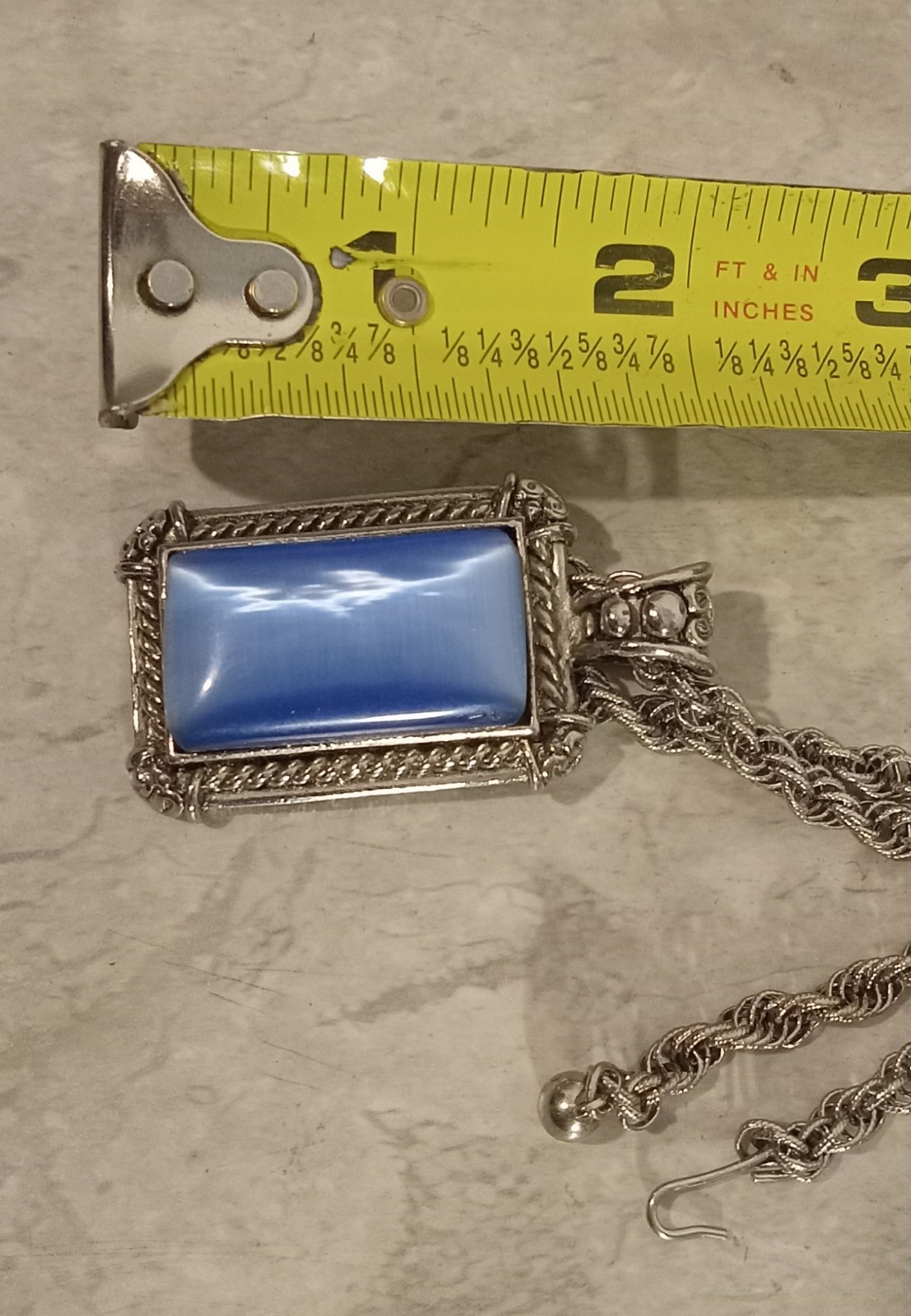 Large Blue Stone Rectangular 2" Pendant Necklace … - image 7